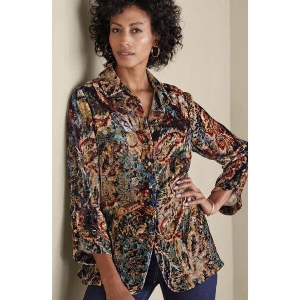 Soft Surroundings Icon Silk Velvet Poets Tunic Womens S Dark Romantic Boho
